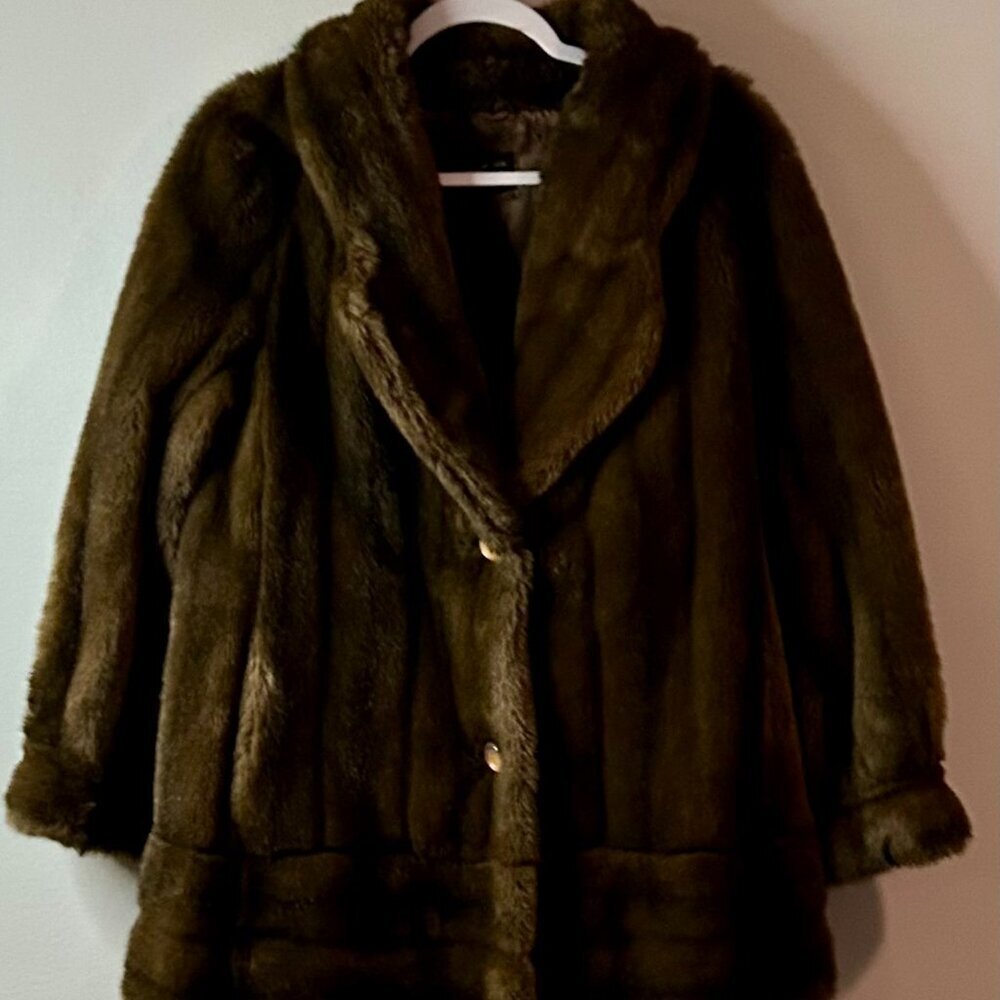 Vintage Faux Fur Coat Mink Women's France Pinup Mob Boss Old Hollywood Large
